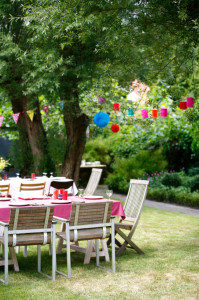 Tables laid out before a garden party